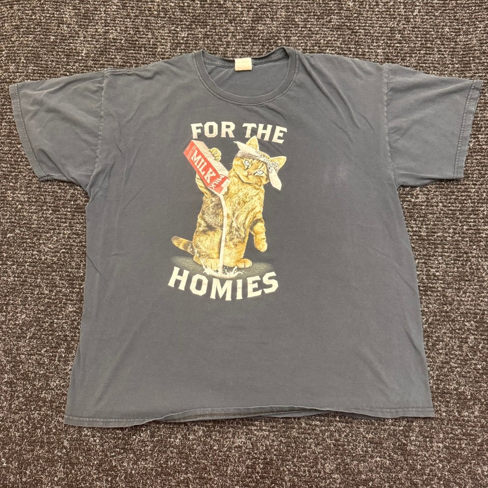 For The Homies Cat Milk Funny Graphic T-Shirt Mens XL Faded Black